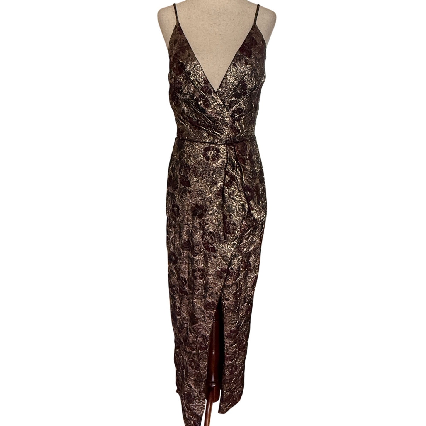 Monique Lhuillier Floral Metallic Jacquard Gown Size 4